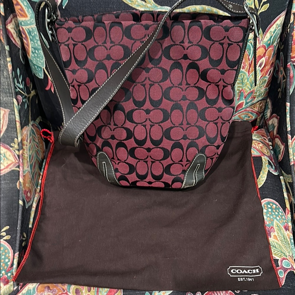 Coach Burgundy and Black Signature Tote